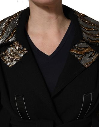 Dolce & Gabbana Womens Black Single-Breasted Brocade Coat Jacket Clothing