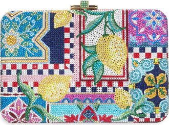 Judith Leiber Slim Slide Ceramica Crystal Embellished Clutch in Champagne Dark Indigo Multi at Nordstrom