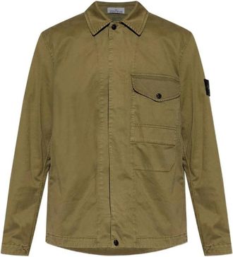 Stone Island Jassen, Heren, Groen, XL, Katoen, Cotton Twill Utility Jacket