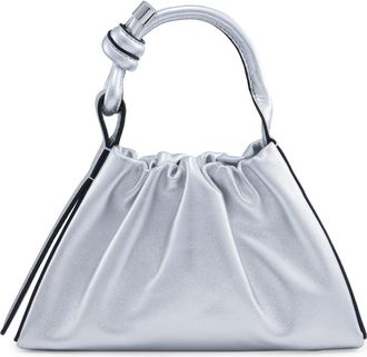 Behno Mini Tina Ruched Metallic Leather Baguette Top Handle Bag in Silver at Nordstrom