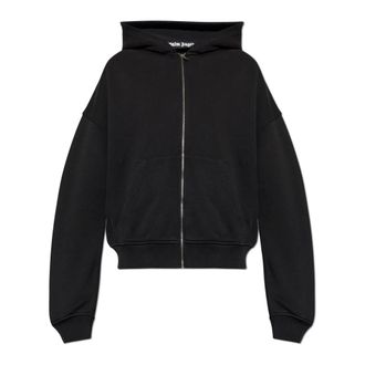 Palm Angels Zip-throughs, male, Black, Size: L Back Curved Logo Hoodie