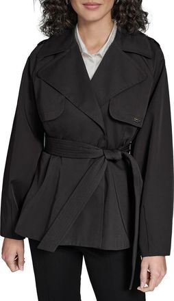 Karl Lagerfeld Short Flared Trench Coat in Black at Nordstrom, Size X-Large