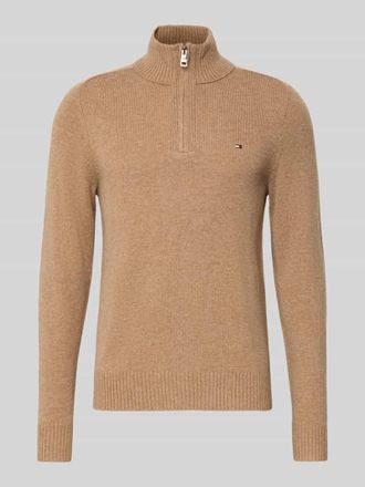 Tommy Hilfiger Regular Fit Troyer aus reiner Wolle in Camel, Größe XXXL