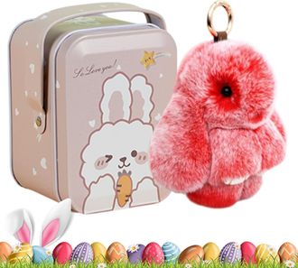 Generic Bunnylu-lu Keychain, 15cm Plush Bunny Keychain, Bunny-Lulu Keyring In A Tin, Easter Bunny Keychain with Iron Box, Stuffed Bunny Key Charm, Soft Rabbit