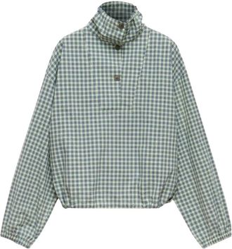 Marni Geruite blouse met trekkoord - Dames - Longsleeves - Groen - XS - Tops