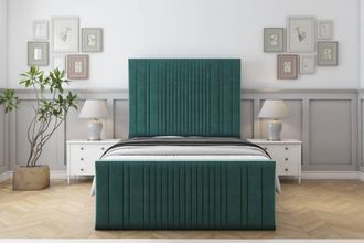Sloomy Kingsley Plush Frame-Mattress - 50 Upholstered Headboard in Emerald | Size: Double
