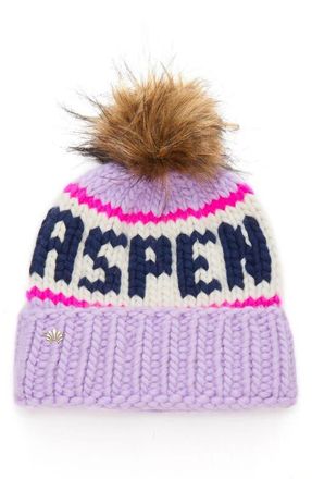 Lele Sadoughi Aspen Faux Fur Pompom Merino Wool Beanie in Lavender Multi at Nordstrom