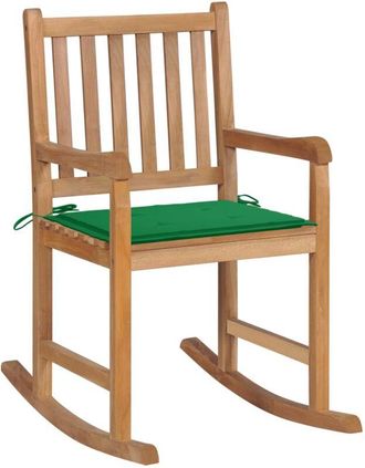vidaXL Vidaxl - Silla Mecedora De Madera Maciza De Teca Con Coj&iacute;n Verde