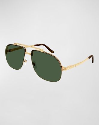 Cartier Mens Double-Bridge Metal Aviator Sunglasses