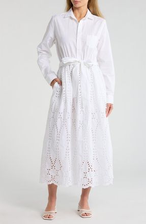 Frank & Eileen Grace Embroidered Eyelet Long Sleeve Cotton Shirtdress in White Eyelet at Nordstrom Rack, Size X-Large