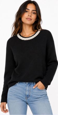 Drew Aurora Jewel Long Sleeve Crew Sweater In Black/ivory