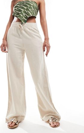 Jacqueline de Yong wide leg linen mix pants in stone - part of a set-Neutral