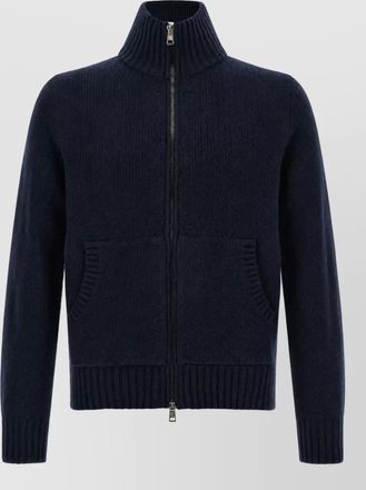 Moncler wool cashmere ribbed high neck cardigan