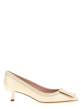 Roger Vivier White Lamb Leather Mid Heel Womens Pumps