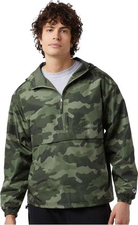Champion CO200 Mens Hooded Packable Quarter-Zip Jacket, Lightweight Wind & Water-Resistant Pullover with Adjustable Hood, Olive Green Camo, S