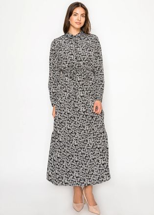 YAL New York Lightweight Black Floral Tie Waist Dress