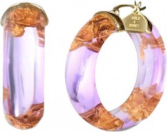 Gold & Honey Womens Mini Leaf Lucite Hoop Earrings In Purple-Gold-Leaf