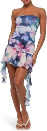 Lulus Daniella Strapless Mesh Minidress in Navy Multi at Nordstrom Rack, Size X-Large