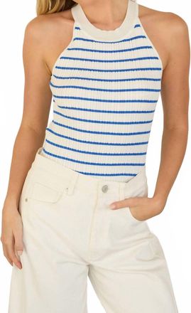 Skies Are Blue Clothing Stripe Rib Knit Tank Top In White-Blue