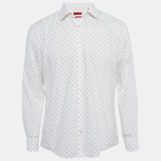 HUGO BOSS White Bee Print Cotton Long Sleeve Shirt