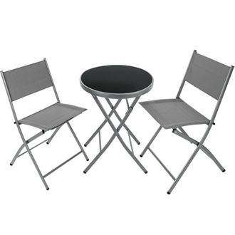 TecTake Conjunto de muebles para balc&oacute;n, mesa y sillas, 3 piezas, gris