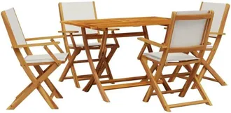 vidaXL 5 Piece Garden Dining Set Cream White Fabric and Solid Wood vidaXL