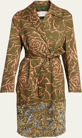 Dries Van Noten Roltas Sequined Rose-Print Wrap Trench Coat