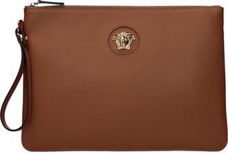 Versace Brown Leather Clutch Womens Bag