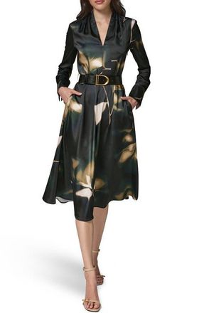 DKNY Belted Long Sleeve Dress in Oliv Brine at Nordstrom, Size 16