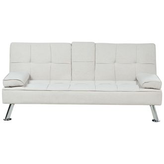 Beliani Sof&aacute; Cama Moderno Estructura Madera Maciza Reclinable Con Mesa Abatible Tela Poli&eacute;ster Beige Ronne