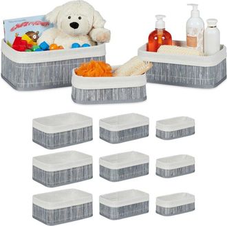 Relaxdays Relaxdays Storage Basket 4 Sets of 3, Fabric Lining, Bamboo, Rectangular, Bathroom & Bedroom Accessories, Toys, Grey