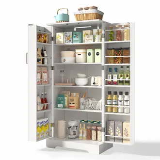 STILVORA Armario De Cocina Con 2 Puertas, 5 Niveles, Estantes Ajustables Y Luz Led Con Sensor, Mdf, Blanco, 60&times;35&times;128 Cm