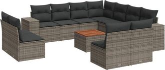 vidaXL Set De Sof&aacute;s De Jard&iacute;n 12 Pzas Con Cojines Rat&aacute;n Sint&eacute;tico Gris Vidaxl