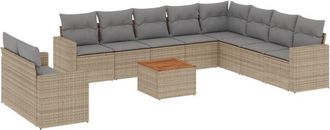 vidaXL Set De Sof&aacute;s De Jard&iacute;n 11pzas Con Cojines Rat&aacute;n Sint&eacute;tico Beige Vidaxl