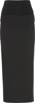 The Attico Black Midi Skirt with Embroidered Logo and Elastic Waistband