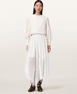 AllSaints Cotton Hart Lace Embroidered Top, Size: UK 14/US 10