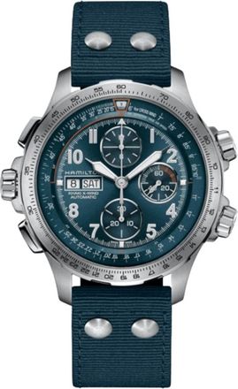 Hamilton Khaki Aviation X-Wind Auto Chrono Blue Dial Fabric Strap Mens Watch H77906940