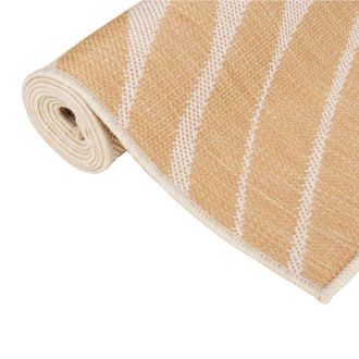 Berkfield Home Outdoor Flatweave Rug 100x200 cm Leaf Pattern in Light Tan | Size: 100 cm diameter