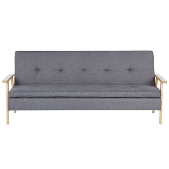 Beliani Sof&aacute; Cama 3 Plazas De Tela Poli&eacute;ster Gris Estructura Madera Maciza Reposabrazos Click Clack Moderno Tjorn