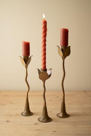 Kalalou Set Of Three Taper Candle Holders - Tulips