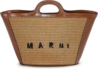 Marni Trapezoidal Structured Bag with Woven Natural Fiber Panels