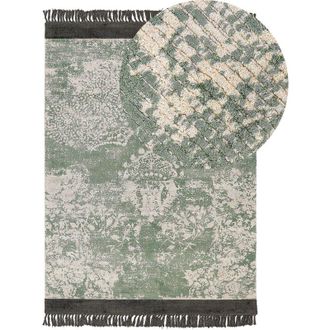 Beliani Beliani - Alfombra De Viscosa Verde Beige Negro 140 X 200 Cm Algod&oacute;n Flecos Envejecido Akarsu