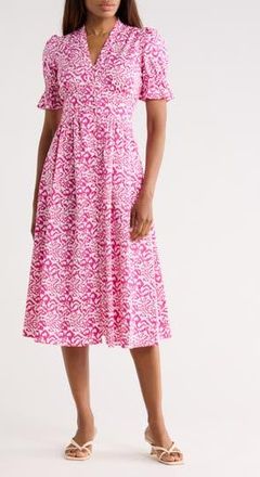 Diane Von F&uuml;rstenberg Erica Short Sleeve Stretch Cotton Midi Dress in Kupang Small Pink at Nordstrom Rack, Size 0