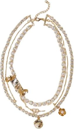 Twinset Ketting met Strass en Bloemen - Dames - Kettingen - Geel - ONE Size - Accessoires