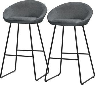 ML Design Ml-design 2x Taburetes De Bar Altos Antracita Con Funda De Tela 75cm Sillas Con Estructura Met&aacute;lica Asientos De Cocina Con Respaldo Y Reposap&iacute;es, Sill