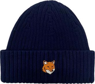 Maison Kitsun&eacute; embroidered ribbed hat - Blue