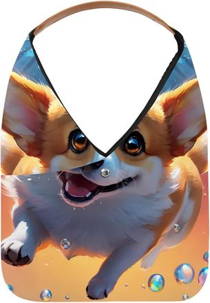 Generic Lovely Corgi Swims Underwater Reusable Lightweight Grocery Bags - Foldable Into Compact Pouch, Washable & Sturdy, Multipurpose for Shopping and Travel