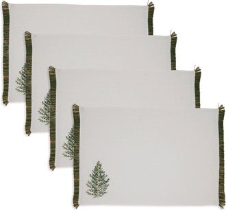 Saro Lifestyle Forest Of Cheer Placemats - Set Of 4 In Off White