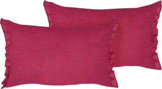 Beliani Beliani - Conjunto De 2 Modernos Cojines Decorativos De Lino Con Volantes Y Lazos 30x45 Cm Rojo Sassafras