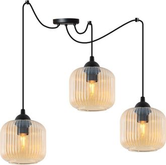 OEM L&aacute;mpara Colgante Riffle Spider Negra 3 Placas Pantalla Miel Cilindro E27